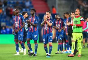 La déception des joueurs du Stade Malherbe Caen après le revers face au Havre AC hier soir à d'Ornano