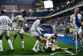 La joie des Caennais après le but victorieux de Bilal Brahimi en toute fin de match