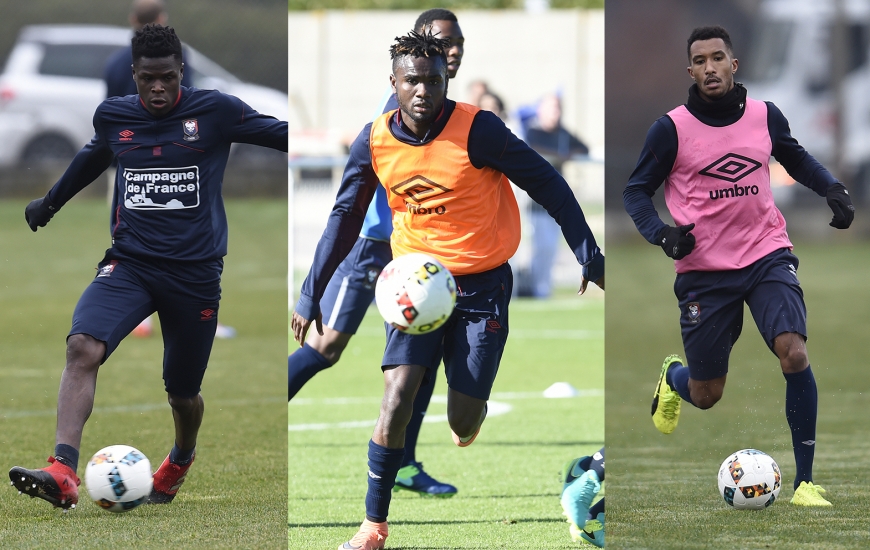 Romain Genevois, Durel Avounou et Emmanuel Imorou, trois des huit internationaux du Stade Malherbe ayant rejoint leur sélection cette semaine.
