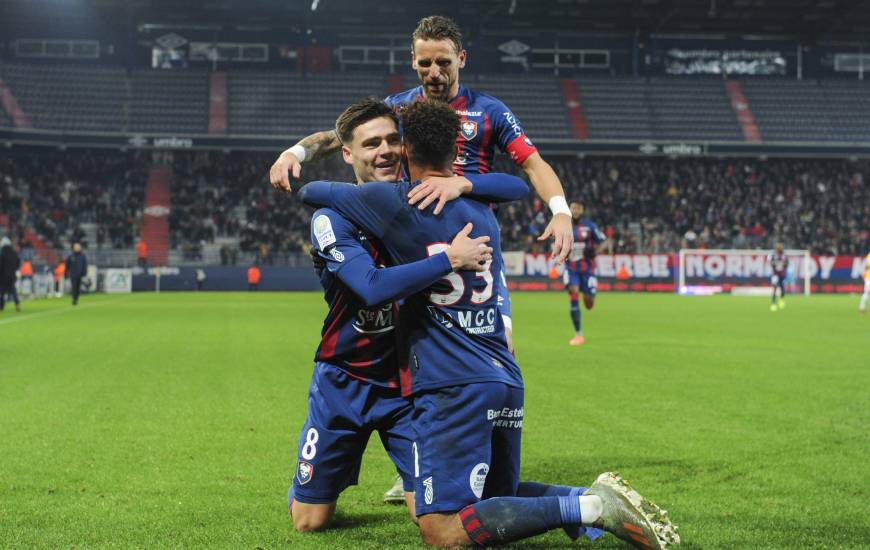 La joie des joueurs du Stade Malherbe Caen après le but de Nicholas Gioacchini la saison dernière