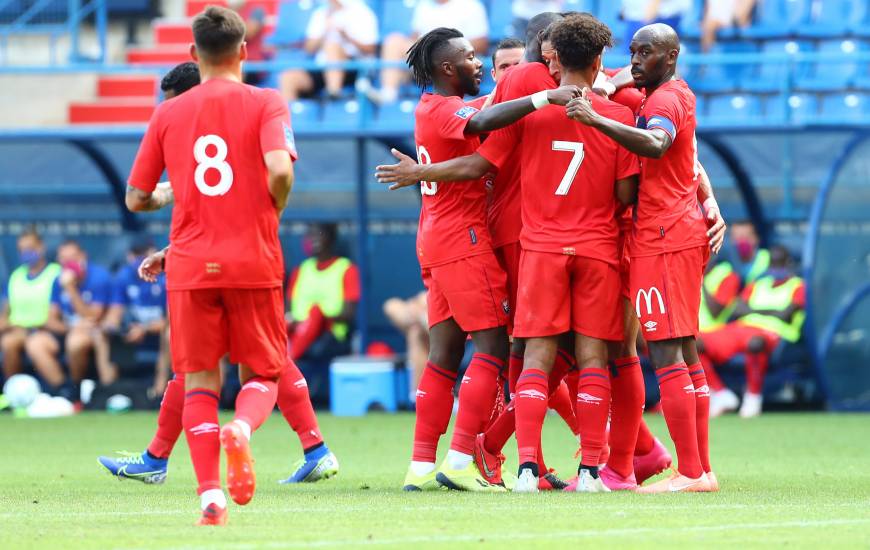 La joie des Caennais après l'ouverture du score de Yacine Bammou face à Amiens cet après-midi