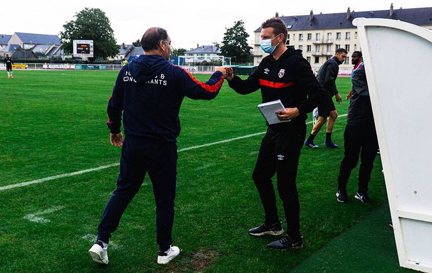 Stéphane Moulin et Stéphane Dumont après la rencontre amicale face à l'En Avant Guingamp hier soir