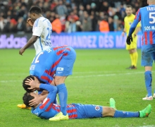 Toute la joie de Felipe Saad et Nicolas Seube au coup de sifflet final. Après avoir vécu de nombreuses galères avec les blessures, le Brésilien ayant même versé quelques larmes.