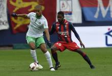 Pour sa première titularisation en Ligue 1 depuis le 16 avril, Jordan Leborgne, ici face au Stéphanois Kévin Monnet-Paquet, a été aligné comme latéral droit.