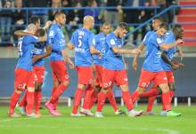 La joie des joueurs du Stade Malherbe Caen après l'ouverture du score d'Andy Delort face aux montpelliérainsen 2015/2016