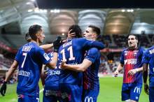 La joie de Jessy Deminguet et du reste des caennais après le but égalisateur inscrit par Casimir Ninga 