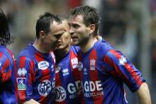 La joie de Nicolas Florentin et Lilian Compan lors de la victoire du Stade Malherbe face au Stade de Reims en 2007