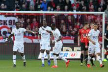 La joie de Casimir Ninga et Ismaël Diomandé après l'ouverture du score de l'attaquant caennais à la 20e minute