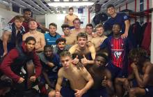 La joie des jeunes caennais dans le vestiaire après le succès (4-0) face à l'US Quevilly