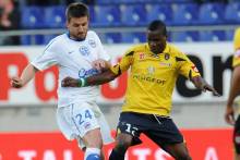 Grégory Leca au duel lors de la dernière rencontre entre caennais et sochaliens au Stade Bonal