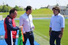 Yohan Eudeline aux côtés de Fabrice Clément et Fabrice Vandeputte lors de son arrivée au Stade Malherbe Caen