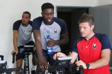 Brice Samba et Emmanuel Lepresle lors de la reprise du groupe professionnel la saison dernière