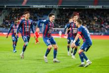 La joie des coéquipiers d'Anthony Gonçalves lors d'un des buts inscrit par Jessey Deminguet au stade Michel d'Ornano