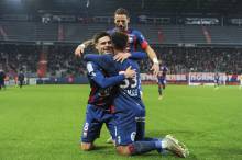 La joie des joueurs du Stade Malherbe Caen après le but de Nicholas Gioacchini la saison dernière