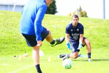 Thomas Callens et les autres gardiens du Stade Malherbe Caen ont pu bénéficier d'une séance spécifique ce lundi matin