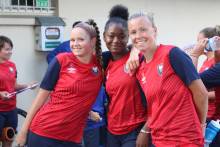 Clémence Palla, Tracy Nkodia et Émilie Giffaut hier en fin de journée lors de la reprise de l'entraînement